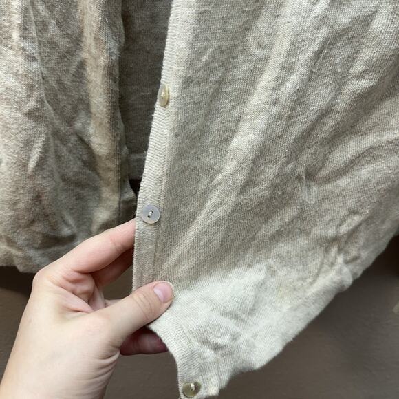 L.L. Bean Cardigan Knit Top 2 Piece Set Sweater Size M Tan Granny 100% Cotton - Picture 2 of 5